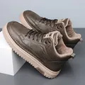Bottes d'hiver marron foncé pour hommes en cuir avec doublure polaire chaude - EU 39 / Khaki (1211)