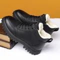 Men's black winter work boots with thick white faux fur lining and side zipper - 38 / Black