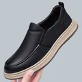 Men's black slip-on loafers in pebble grain leather with durable non-slip rubber soles - EU 38 / Slip-on (5088) / Black
