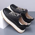 Men's black casual leather sneaker with thick white sole and brown laces - EU 38 / Black 807 Style