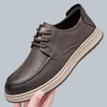 Classic dark brown leather slip-on loafers for men with anti-slip soft rubber soles - EU 38 / Lace-up (5089) / Brown
