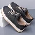 Men's fashion casual loafers in dark gray faux leather with breathable thick sole - EU 38 / Black 708 Textured Style
