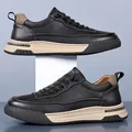 Men's black casual leather shoes with lychee texture and beige platform sole - EU 38 / Black
