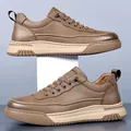 Classic brown leather slip-on shoes for men featuring thick non-slip soles for casual wear - EU 38 / Brown