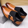 Brown crocodile leather and black suede double monk strap shoes for men - EU 38 / Yellow