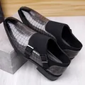 Men's double monk strap shoes in grey crocodile embossed leather and black suede - EU 38 / Gray