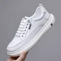 Men's slip-on white leather sneakers with thick non-slip soles and OINA branding - EU 38 / White
