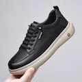 Men's casual black leather sneaker with off-white platform sole and textured finish - EU 38 / Black