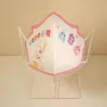 3D KN95 kids face mask in white with pink trim and cartoon rabbit patterns - Little Rabbit