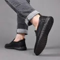Men's black pebble leather slip-on shoes with non-slip rubber soles for casual daily wear - 38 / Fleece Lined Style (Z8066) / Black