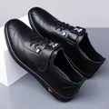 Men's black casual leather loafers featuring ZLX logo and gold accent on sole - EU 38 / Black