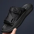 Men's black mesh slide sandals with industrial buckle and thick cushioned sole - EU 38 / Black