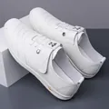 Men's white casual leather loafers with Velcro strap and decorative stitching - EU 38 / White