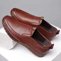 Brown leather loafers for men with diamond stitching and durable non-slip rubber sole - EU 38 / Brown