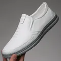 White leather men's slip-on loafers with textured surface and soft rubber sole - EU 44 / White