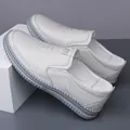 Ανδρικά loafers από κρεμ δέρμα με διακοσμητικά κεντήματα και σόλα από καουτσούκ - Λευκό Γνήσιο Δέρμα