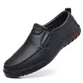 Men's black leather loafers with lychee texture and flexible soft sole for casual wear - EU 38 / Black