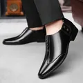 Men's formal black pointed toe leather shoes with silver zipper and polished finish - EU 38 / Black