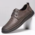 Dunkelbraune Herren-Derbyschuhe aus Leder mit Textur und robuster Gummisohle - EU 38 / Khaki Einfaches Futter