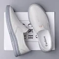 Men's slip-on loafers in light grey leather with non-slip soft rubber soles - Fashion Casual Loafer Style (Fashion) / White 2023