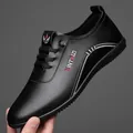 Men's casual black leather loafers with soft sole and embroidery detail for winter - EU 38 / Black Solid Shoes