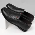 Men's black leather slip-on loafers with ZLK embroidery and non-slip rubber sole - EU 38 / Standard / Black