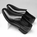Men's black breathable perforated leather loafers with elastic sides and non-slip sole - EU 38 / Black Hollow