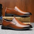 Brown gradient leather slip-on loafers for men with breathable soft rubber soles - EU 38 / Brown