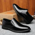 Polished black leather men's formal loafers with classic stitching and premium gift box - EU 38 / Black Four Seasons