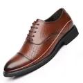 Chaussures Derby marron foncé pour hommes avec perforations et talon de 6cm - 38 / Style Creux Rehaussé / Marron
