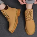 Men's khaki work boots featuring durable nubuck leather and non-slip rubber soles - EU 38 / Single Lining / Yellow