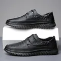 Men's black business casual shoes with crocodile pattern and durable rubber sole - EU 38 / Black