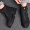 Men's black work martin boots with matte leather finish and thick rubber sole - EU 38 / Single Lining / Black
