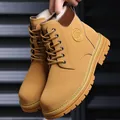 Classic wheat nubuck work boots for men with warm fur lining and durable rubber sole - EU 38 / Fleece Lined / Yellow