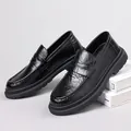 Classic black leather penny loafers for men with durable thick rubber soles - EU 38 / Black (Penny Loafer Style)