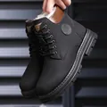 Men's winter black martin boots with warm faux fur lining and matte leather finish - EU 38 / Fleece Lined / Black
