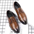 Brown gradient leather derby shoes for men with lace-up formal business style - EU 38 / Brown Flat