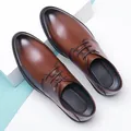 Men's dark brown polished leather derby shoes with classic round toe and lace-up design - 38 / All-Season Single Shoes (2280) / Brown