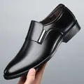 Polished black slip-on business shoes for men with a silver metallic buckle accent - EU 38 / Black