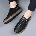 Scarpe casual in pelle nera con trama litchi e suola in gomma marrone antiscivolo - 38 / Stile Foderato in Pile / Nero