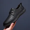 Men's black leather business casual dress shoes with non-slip rubber sole and lace-up design - EU 38 / Black Solid Shoes