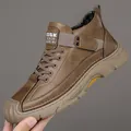 Men's dark brown outdoor boots with lychee texture leather and thick rubber sole - 38 / Single Lined / Brown