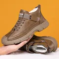 Men's brown winter outdoor hiking boots with warm white faux fur lining and lace-up design - EU 38 / Brown Fleece Lined