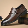 Formal brown ombre leather business shoes for men with silver metal buckle detail - EU 38 / Brown Single Lining