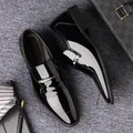 Classic black patent leather men's formal dress shoes with a metal buckle detail - EU 38 / Black Single Lining