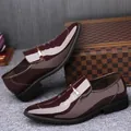 Men's pointed toe dress loafers in burgundy patent leather with metallic buckle trim - EU 38 / Brown Single Lining