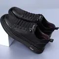 Men's black lace-up casual leather shoes with non-slip thick sole in matte finish - EU 38 / Black