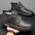 Dark grey winter Martin boots with warm white faux fur lining and lace-up high-top design - EU 38 / Gray