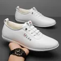 Men's casual white leather shoes with warm faux fur lining and anti-slip rubber sole - EU 38 / White Fleece-lined