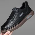 Men's casual black leather shoes with brown rubber sole and slip-resistant grip - EU 38 / Black